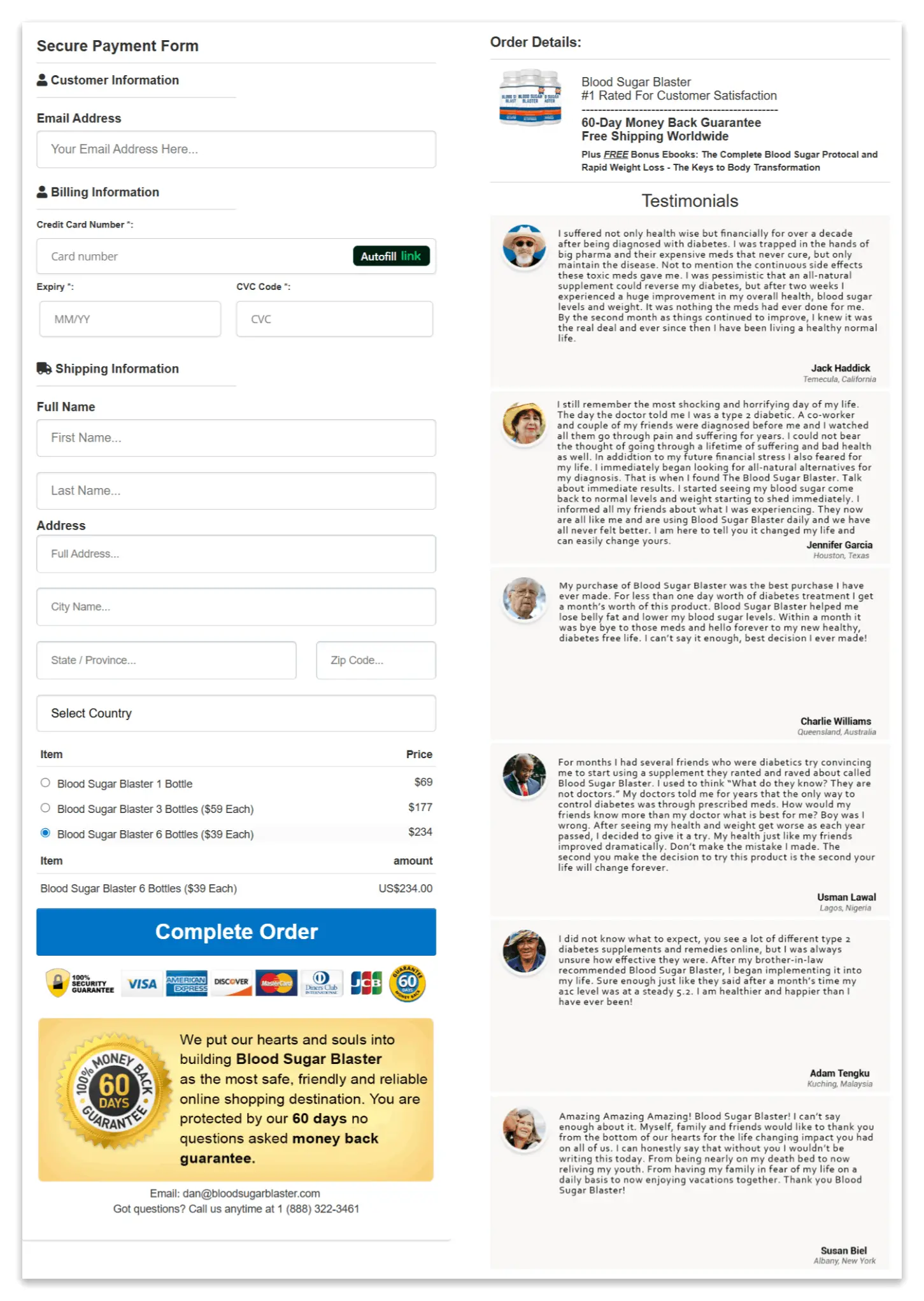 Blood Sugar Blaster Secure Checkout Page